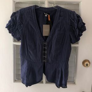 Anthro cotton peplum shirt sleeve jacket/top.